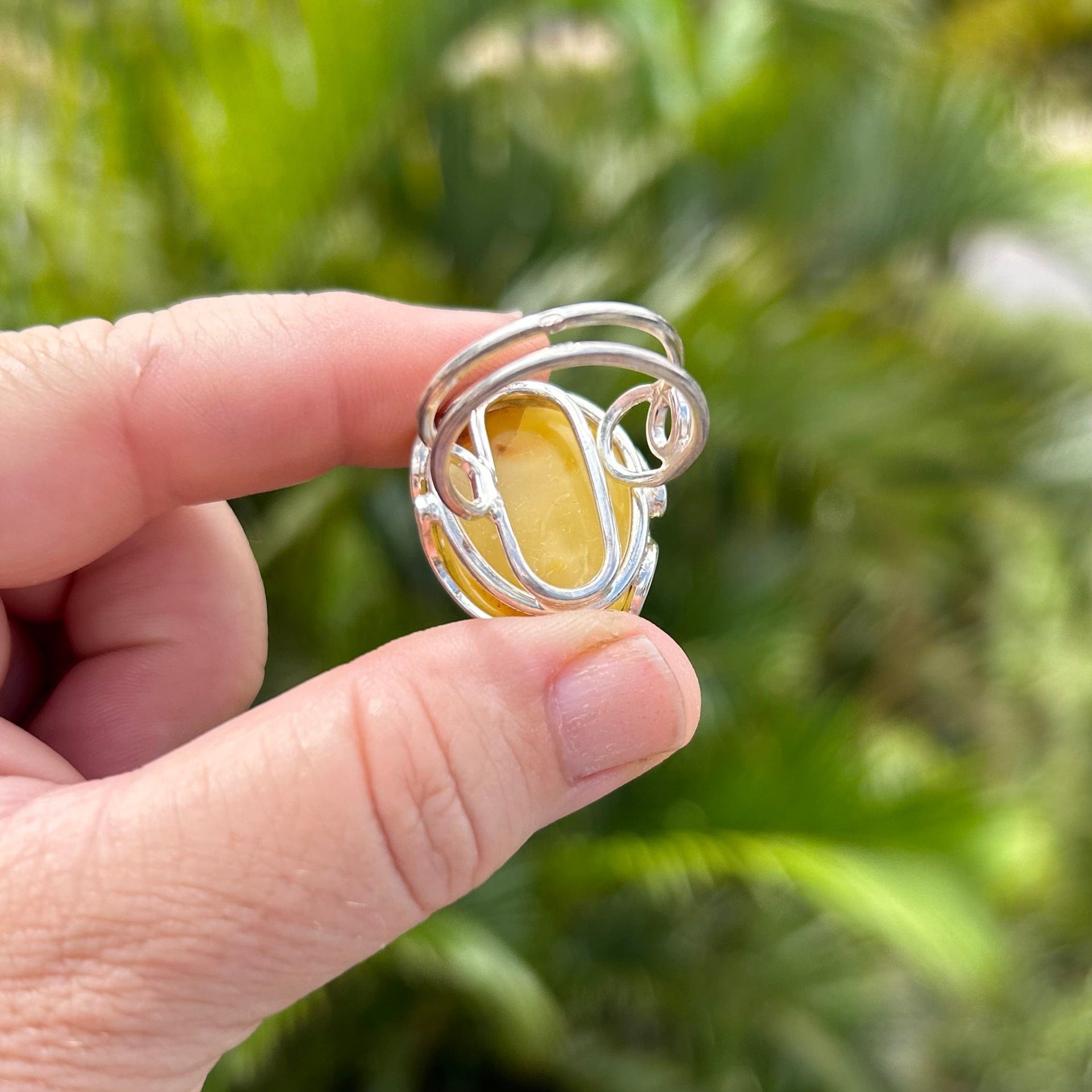 Back of Milky Baltic Amber Adjustable Ring