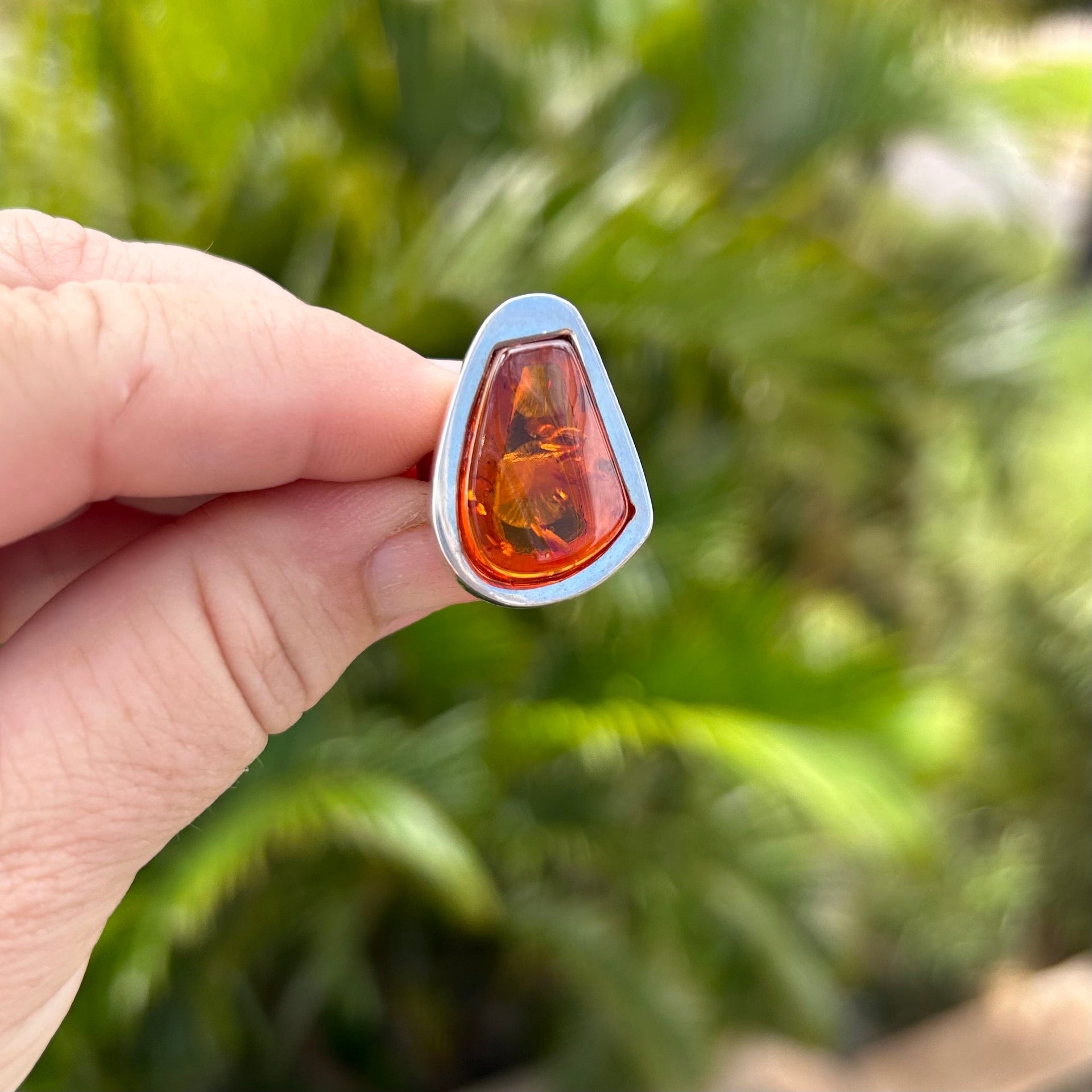 Modern Baltic Amber Silver Ring