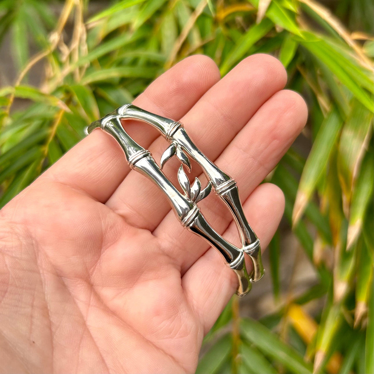 Sterling Silver Leafy Bamboo Cuff Bracelet