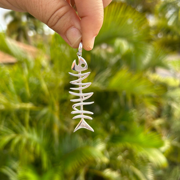 Large Sterling Silver Fishbone Pendant in Maui Design