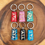 Colorful Rectangular Acrylic Keychains with Shark Teeth