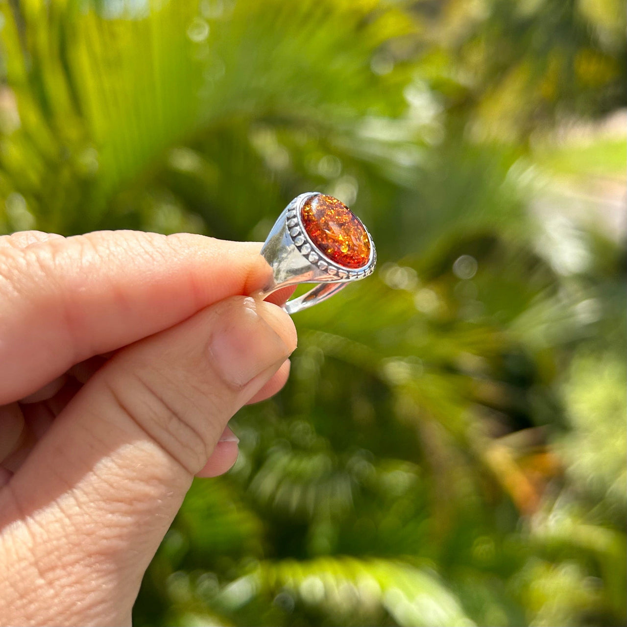 Oval Baltic Amber Sterling Silver Ring