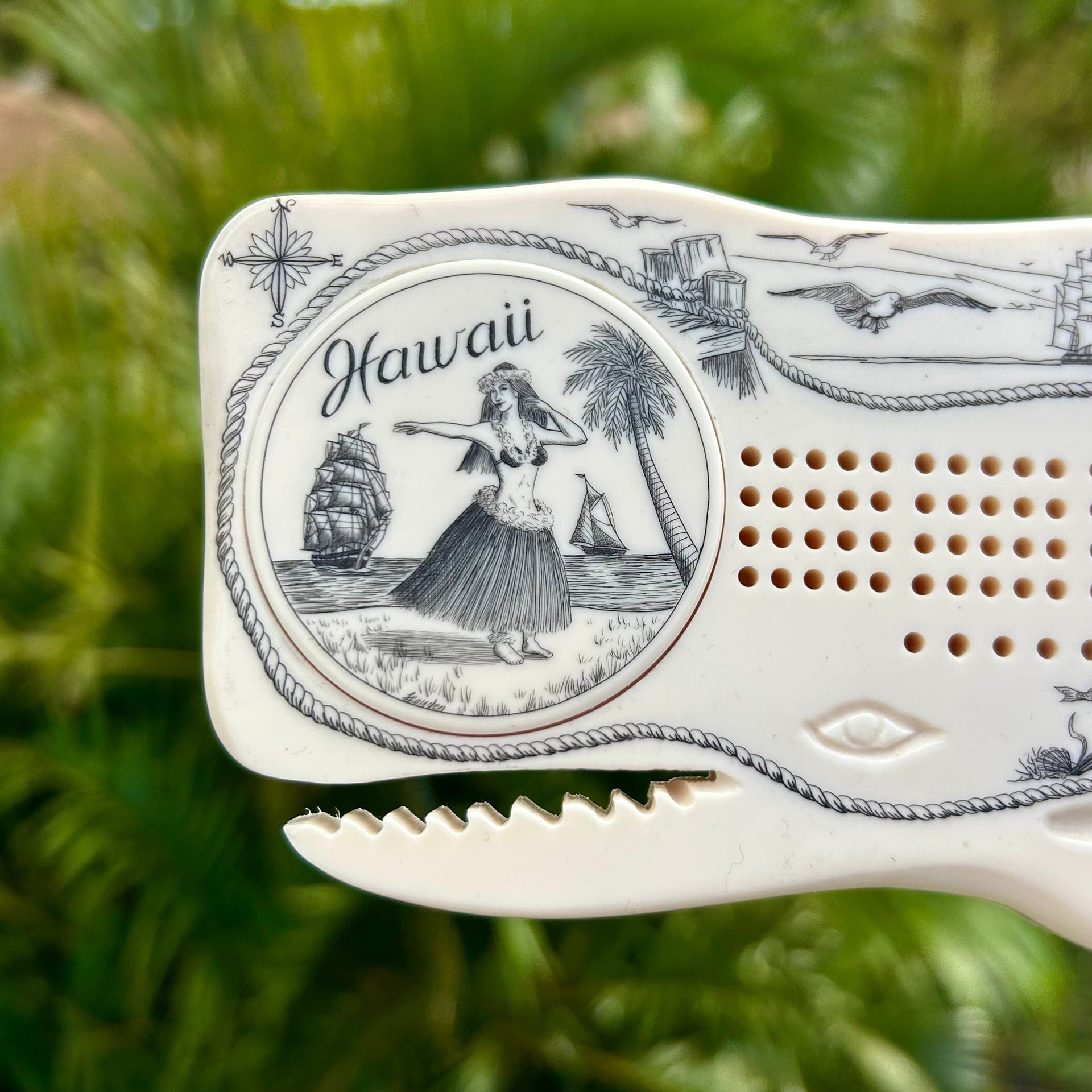 Hula Girl Scrimshaw Sperm Whale Cribbage Board