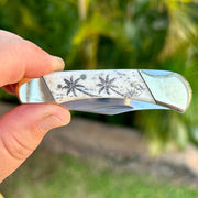 Hand Scrimmed Derek Fine Palm Trees Scrimshaw Lock Back Knife