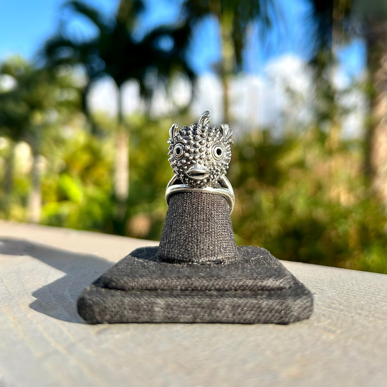 Sterling Silver Puffer Fish Adjustable Ring