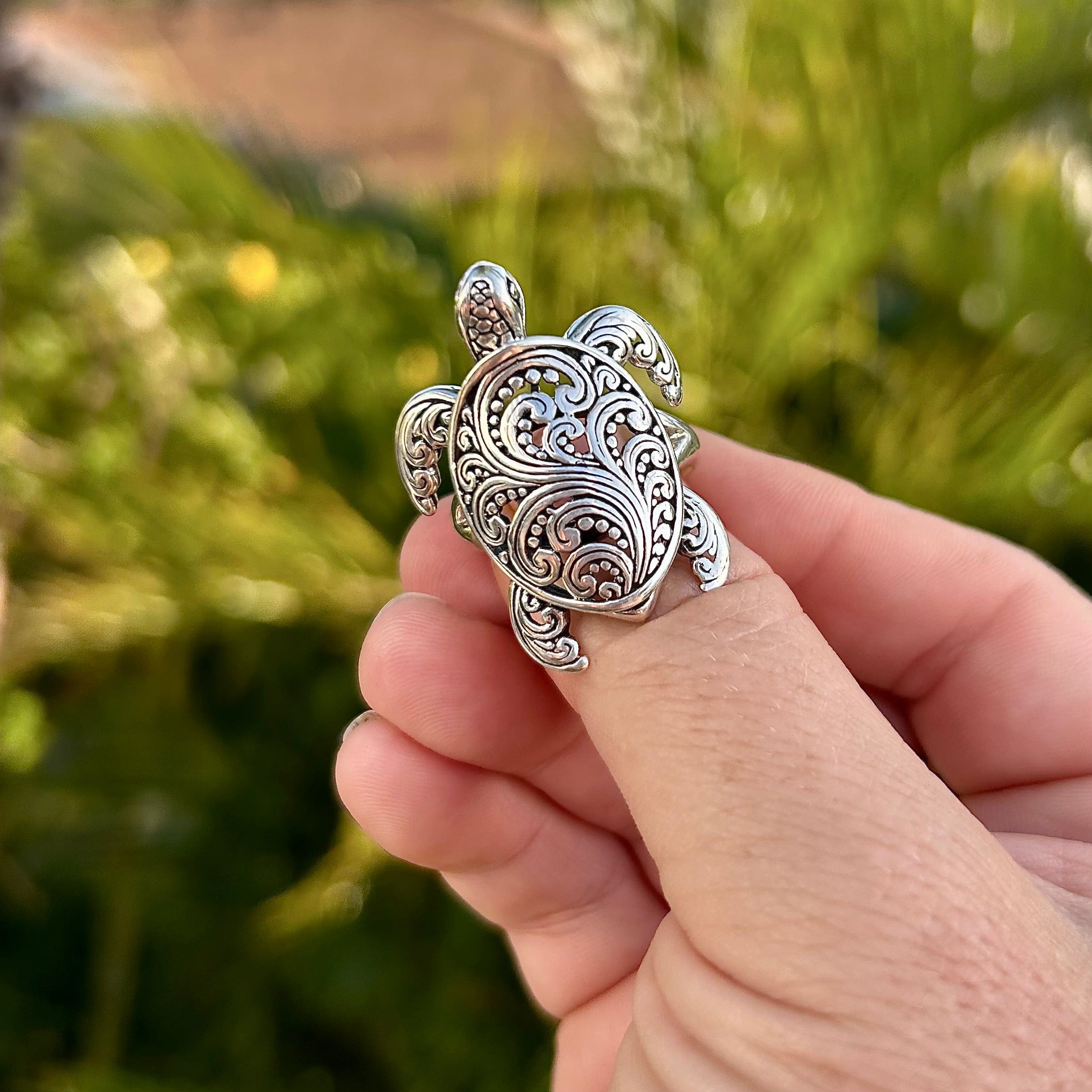 カメ型 925 ブレスレット リング セット Filigree Sea Turtle Adjustable Ring | Whaler's Locker