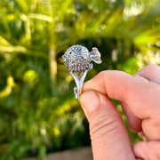 Side of Puffer Fish Adjustable Ring in Sterling Silver