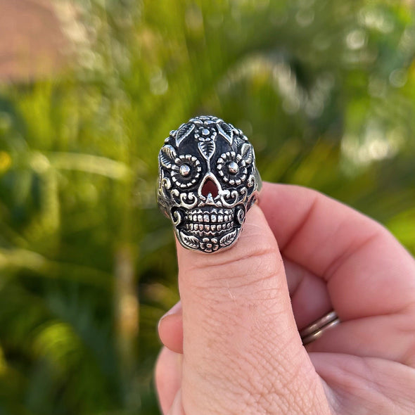 Floral Sugar Skull Adjustable Ring