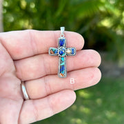 Lālani Black Coral Composite Cross Pendant B Set in Sterling Silver