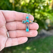 Sterling Silver Lālani Black Coral Composite Cross Pendant