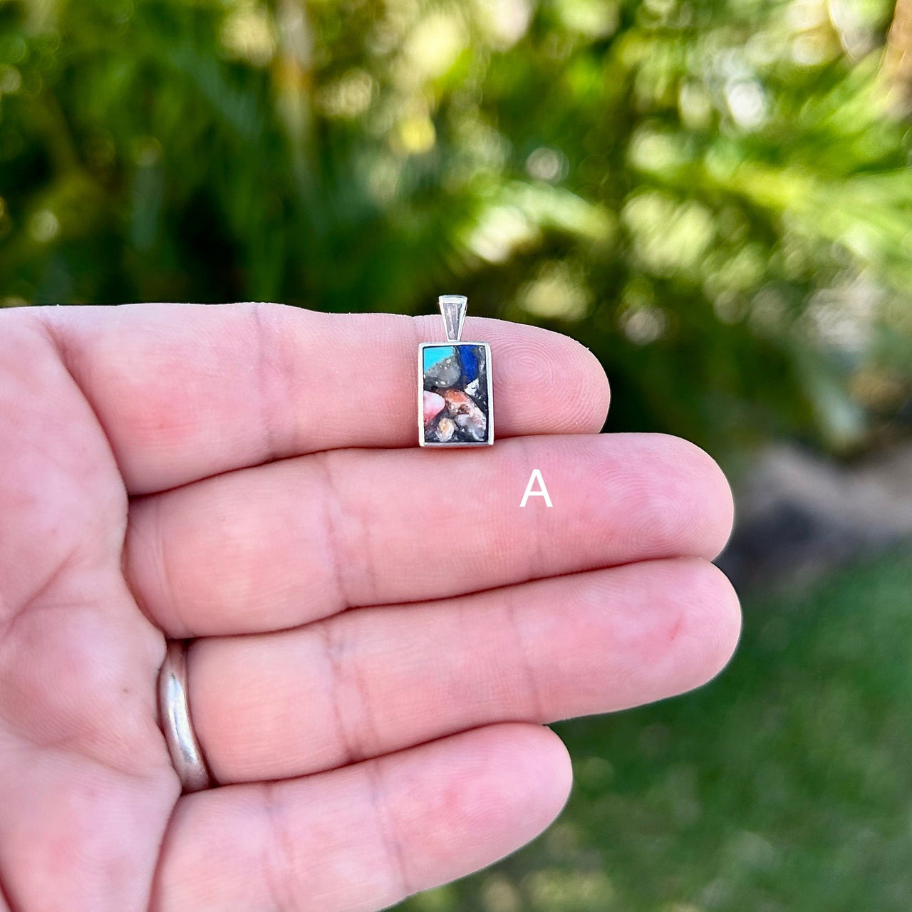 Lālani Black Coral Composite Small Rectangular Pendant in Sterling Silver