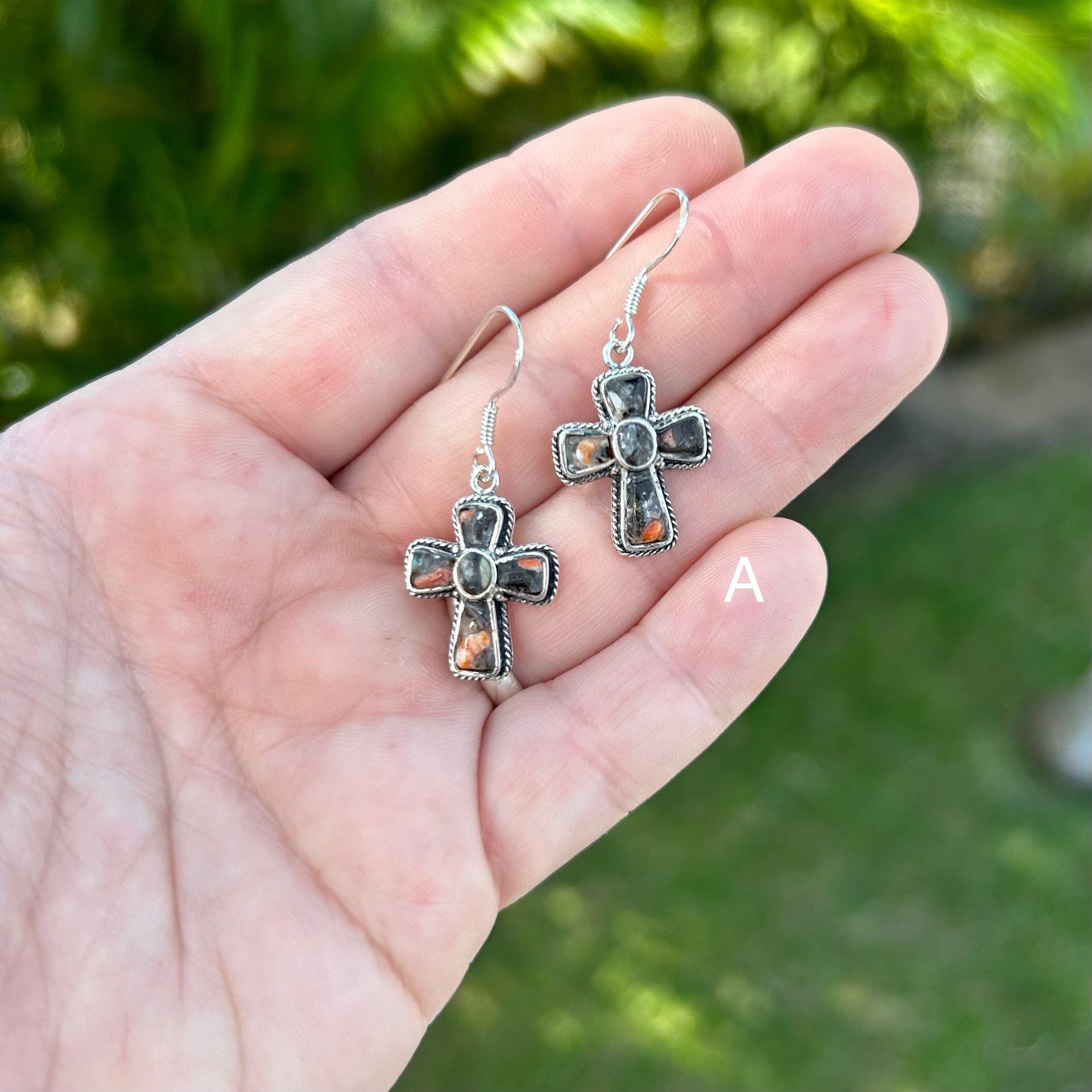 Lālani Black Coral Composite Small Cross Dangle Earrings