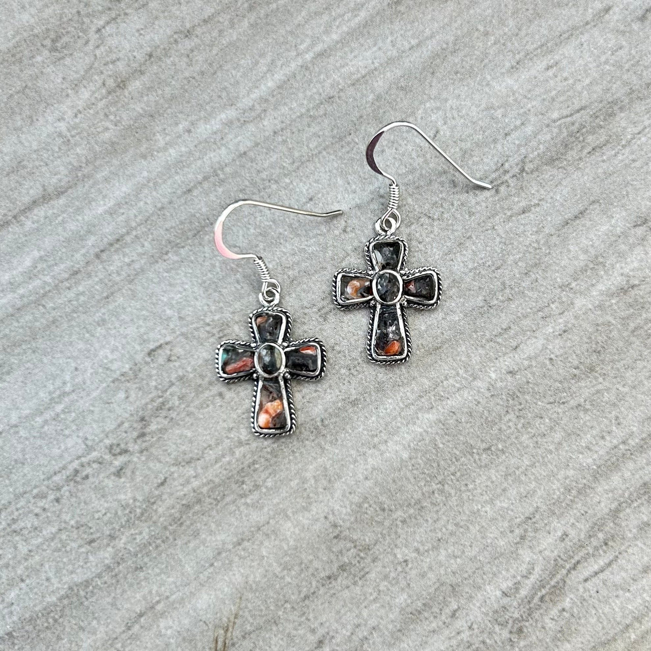 Lālani Black Coral Composite Small Cross Earrings