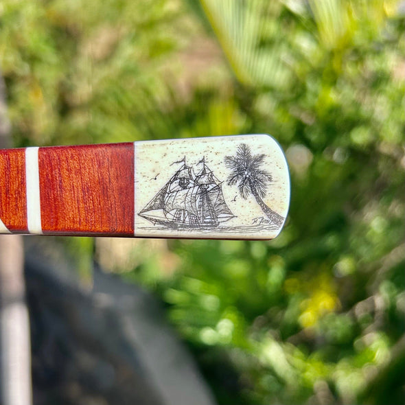 Handmade Scrimshaw Letter Opener with Ship and Palm Tree
