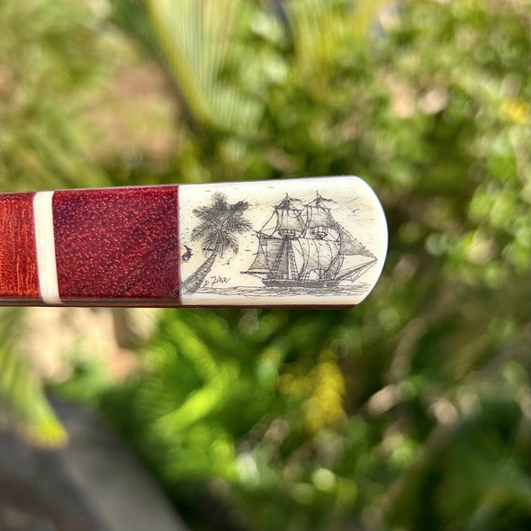 Ship with Palm Tree Scrimshaw Magnifying Glass