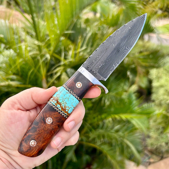 Steve Nolte Knife with Larry Donnelly Damascus Steel and Turquoise Gemstone Handle