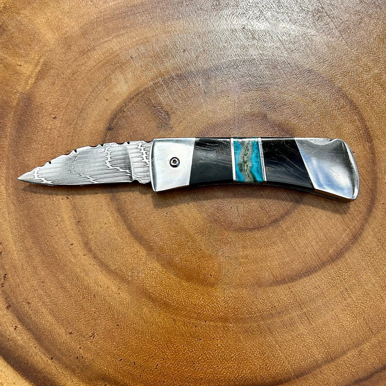 Steve Nolte Stainless Steel Damascus Folder- Black Coral