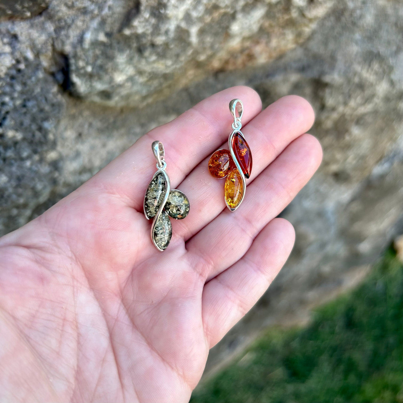 Three Gem Baltic Amber Pendant- Style 16