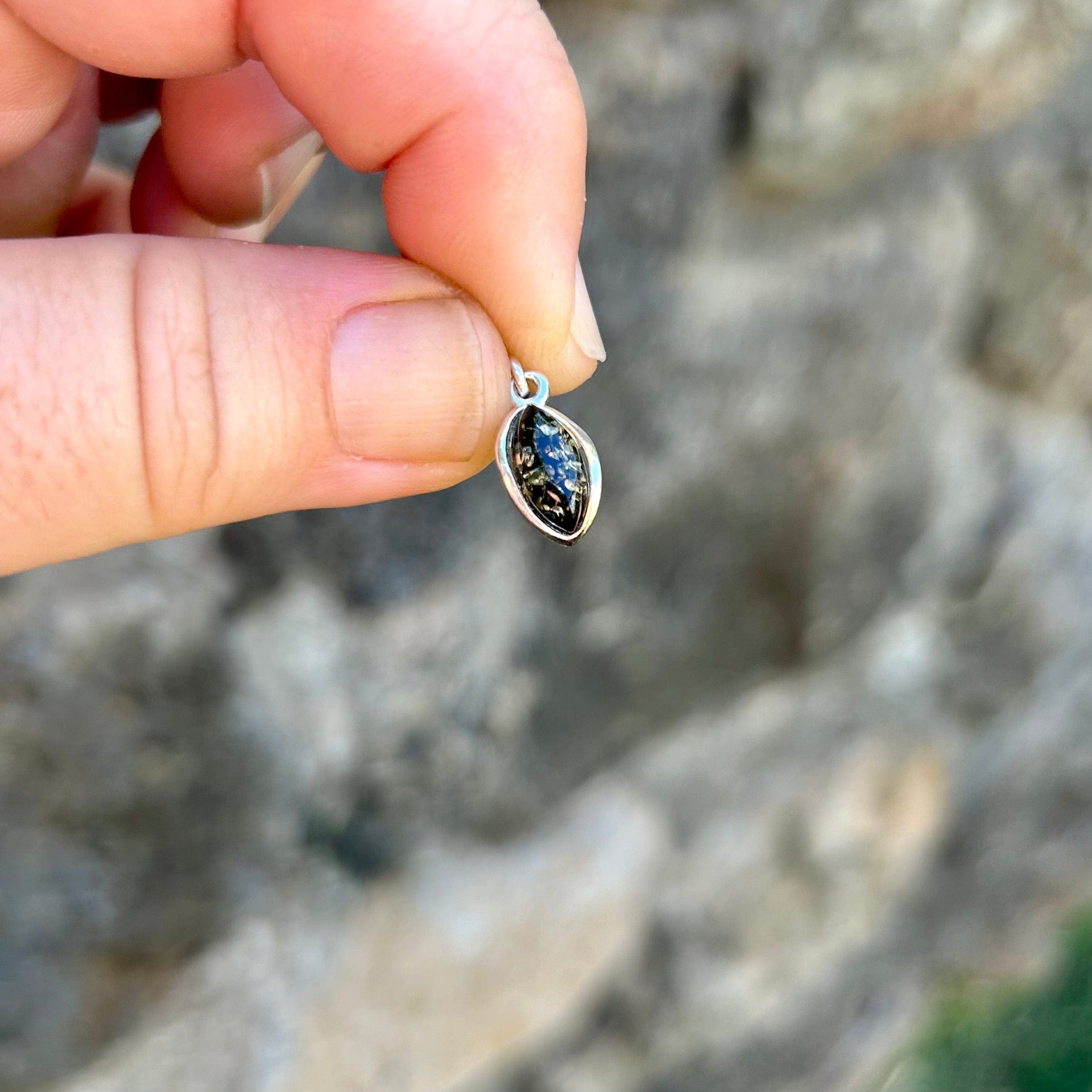 Petite Sterling Silver and Green Baltic Amber Pendant