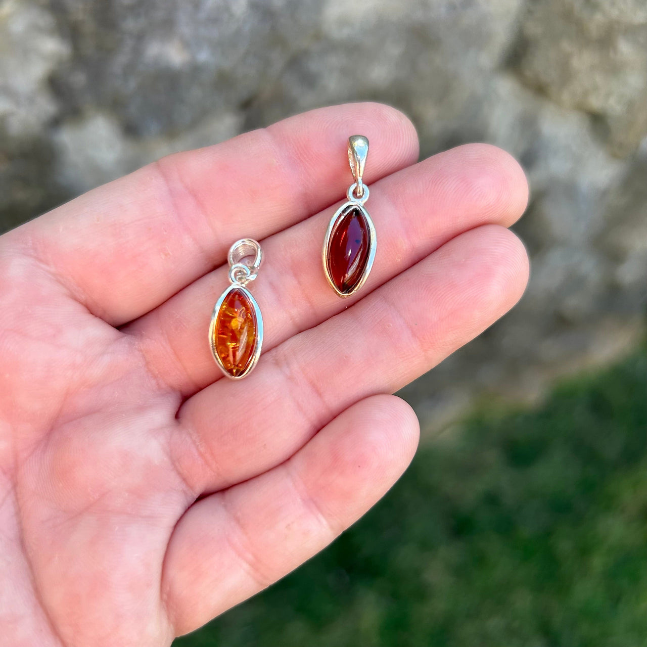 Two Variations of Sterling Silver Baltic Amber Pendants