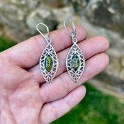 Green Marquise Baltic Amber Earrings in Sterling Silver