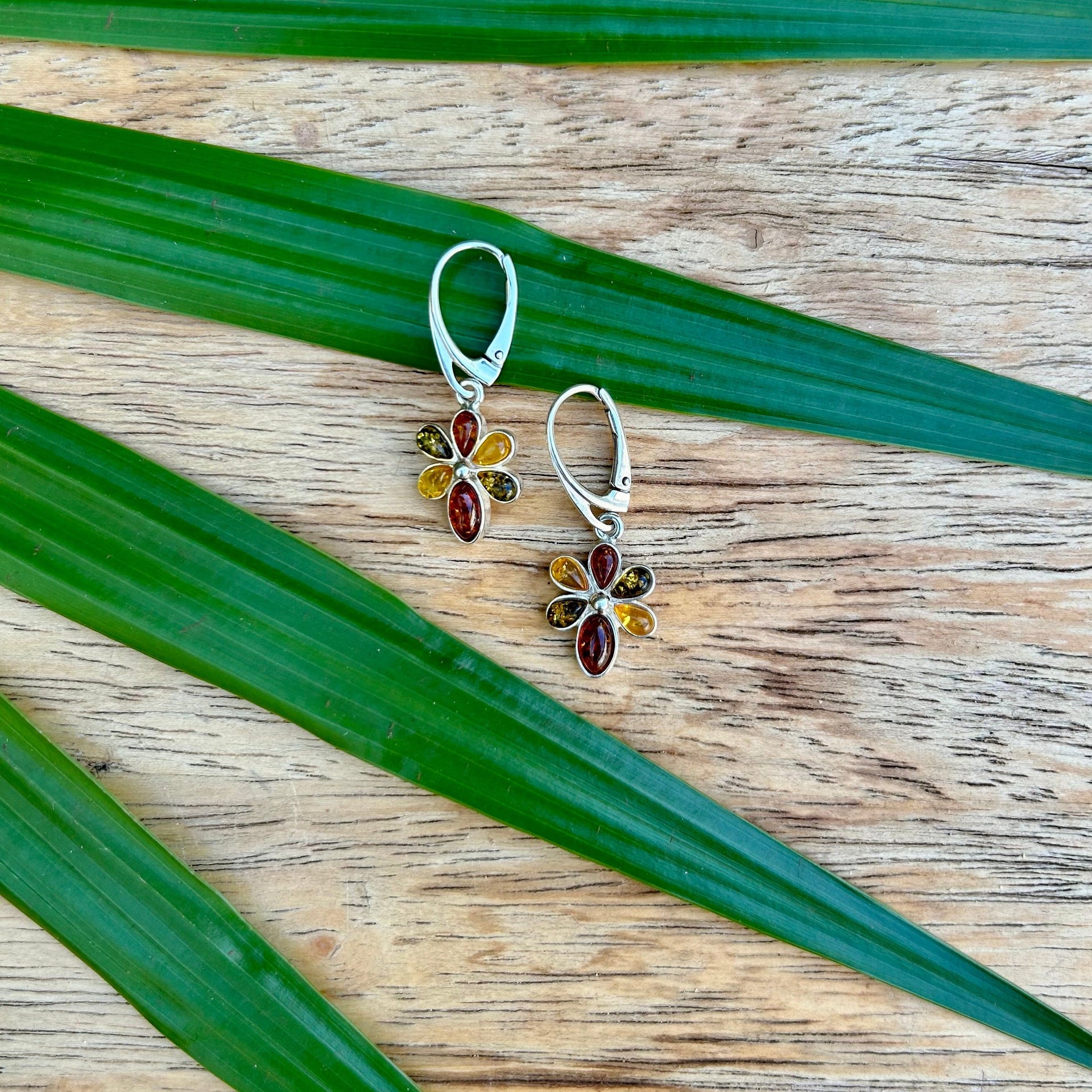 Floral Baltic Amber Earrings