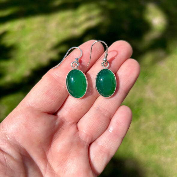 Sterling Silver and Green Agate Drop Earrings