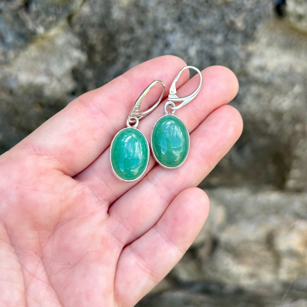 Sterling Silver and Gemstone Aventurine Drop Earrings