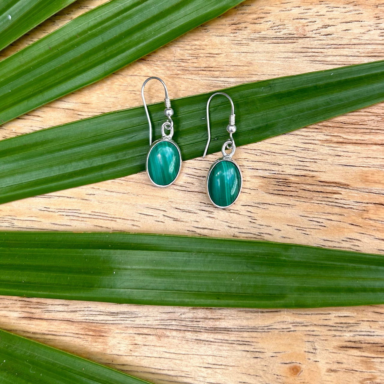 Oval Malachite Drop Earrings