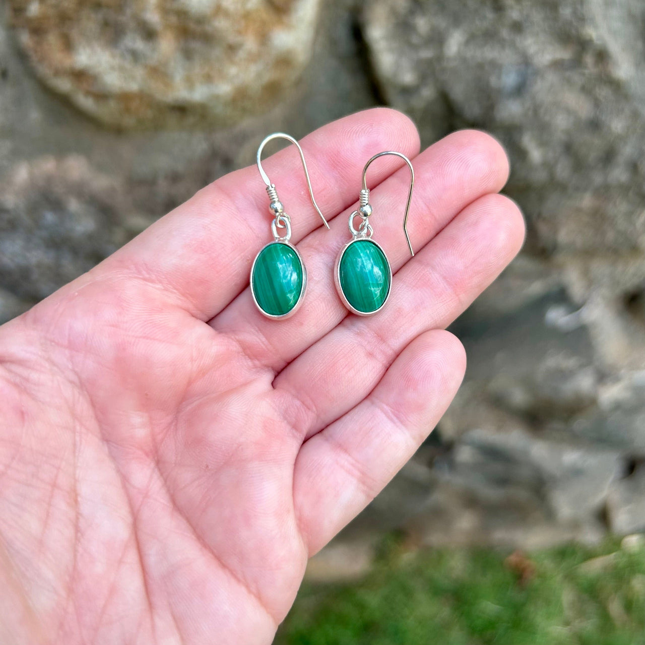 Malachite Drop Earrings in Sterling Silver