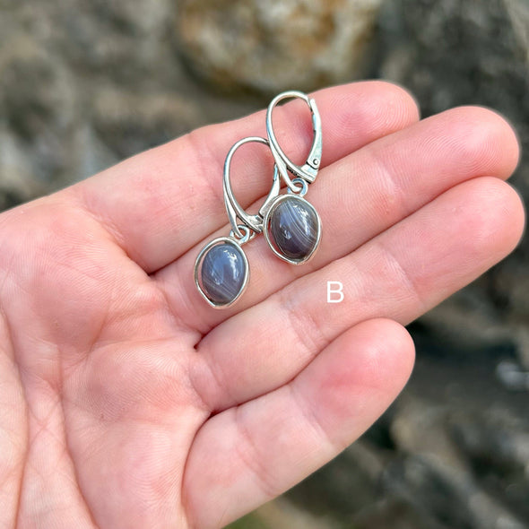 Banded Agate Drop Earrings Set in Sterling Silver