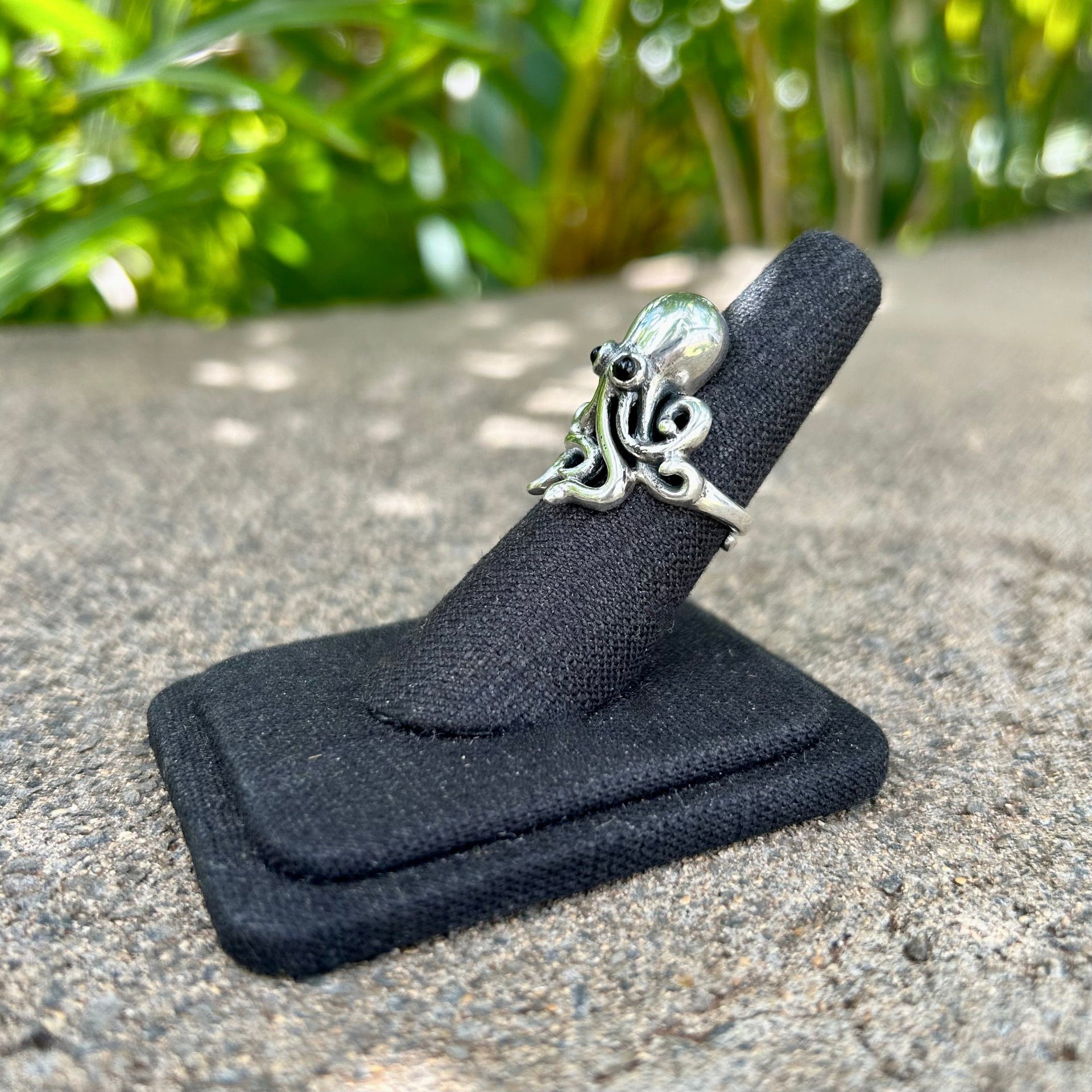 Adjustable Octopus Ring with Black Onyx Eyes 