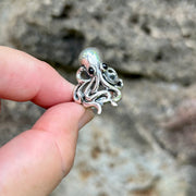 Sterling Silver Adjustable Octopus Ring with Black Onyx Eyes 