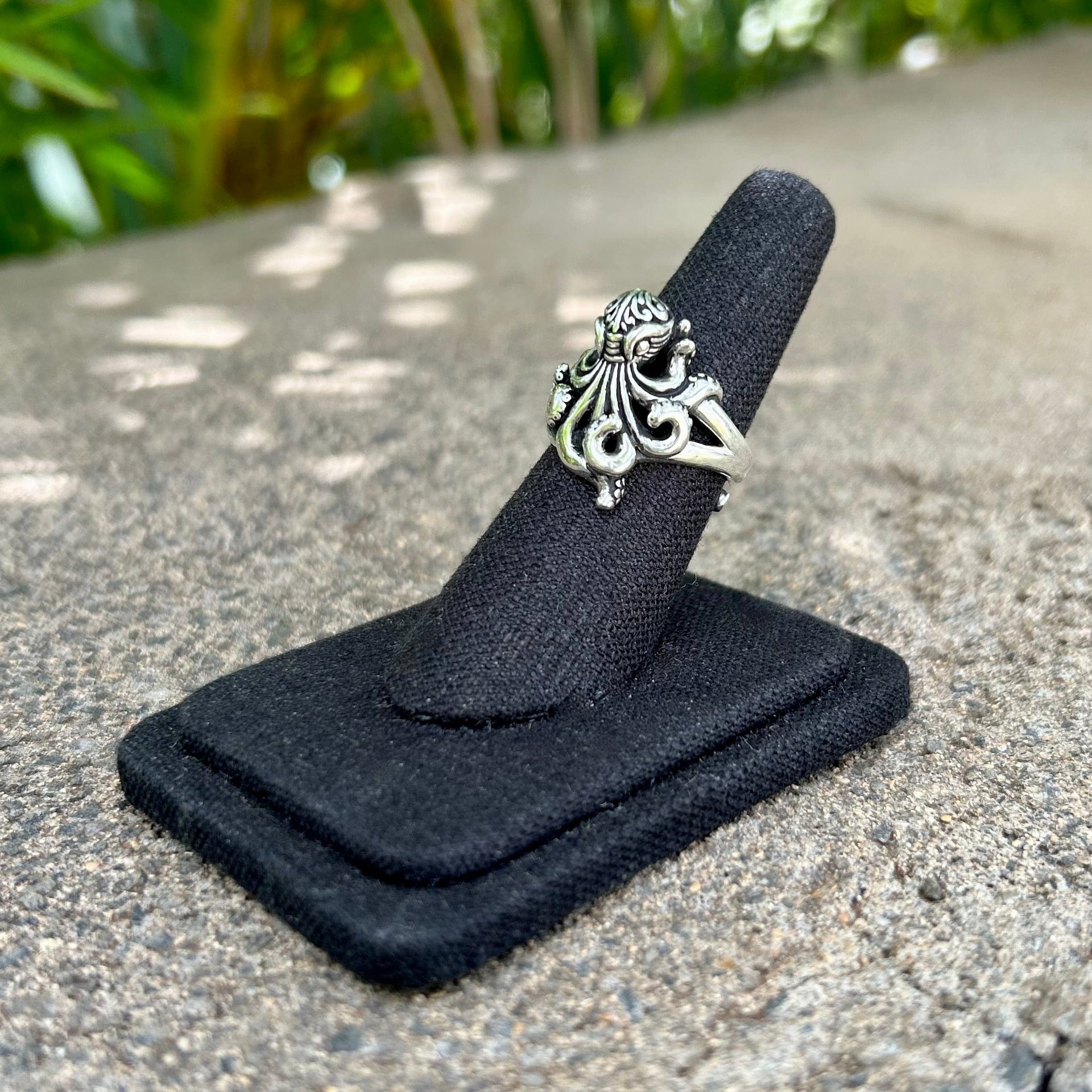 Sterling Silver Octopus Adjustable Ring with Filagree Detail