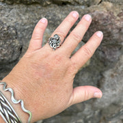 Model wearing Octopus Adjustable Ring with Filagree Detail in Sterling Silver