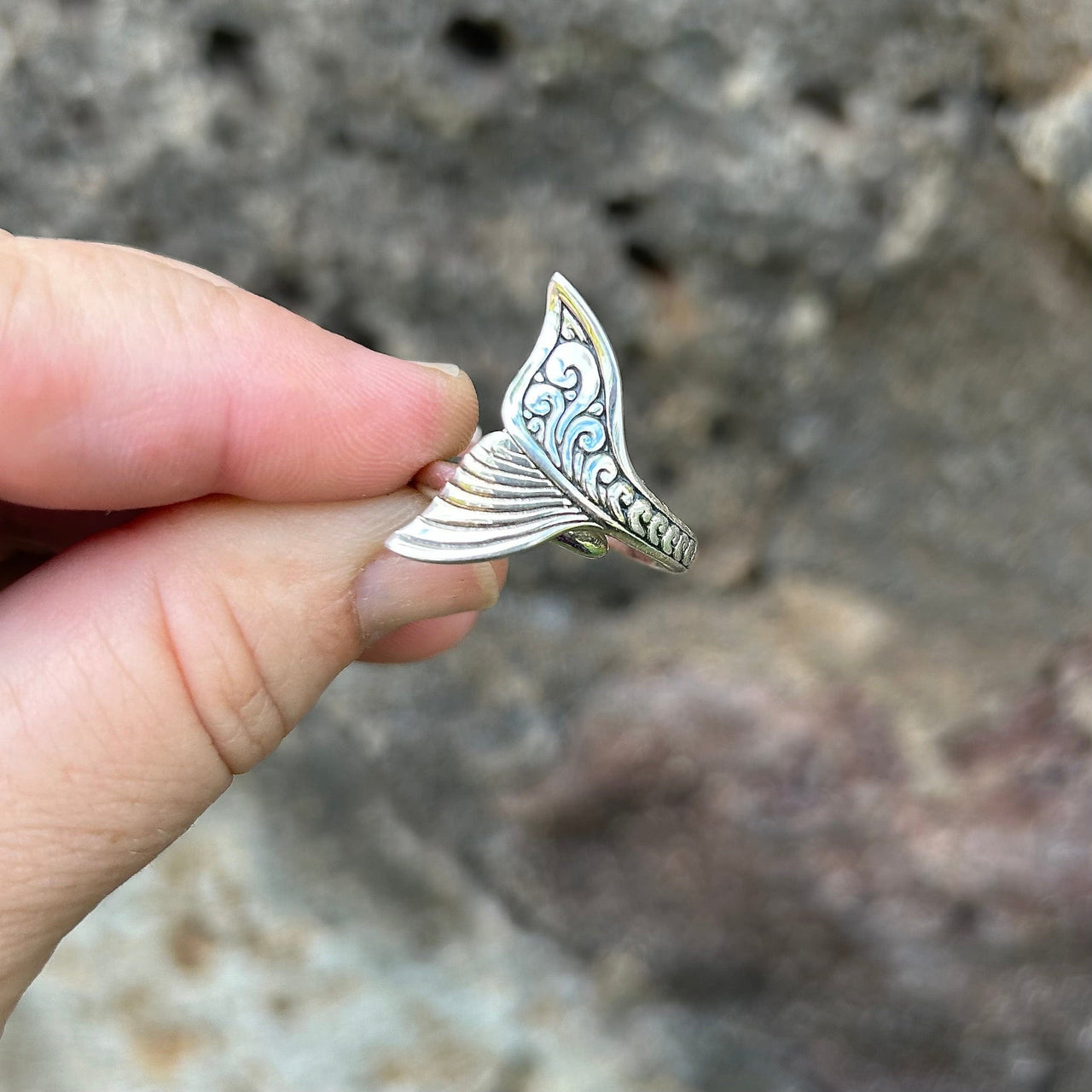 Whale Tail Adjustable Ring with Filagree