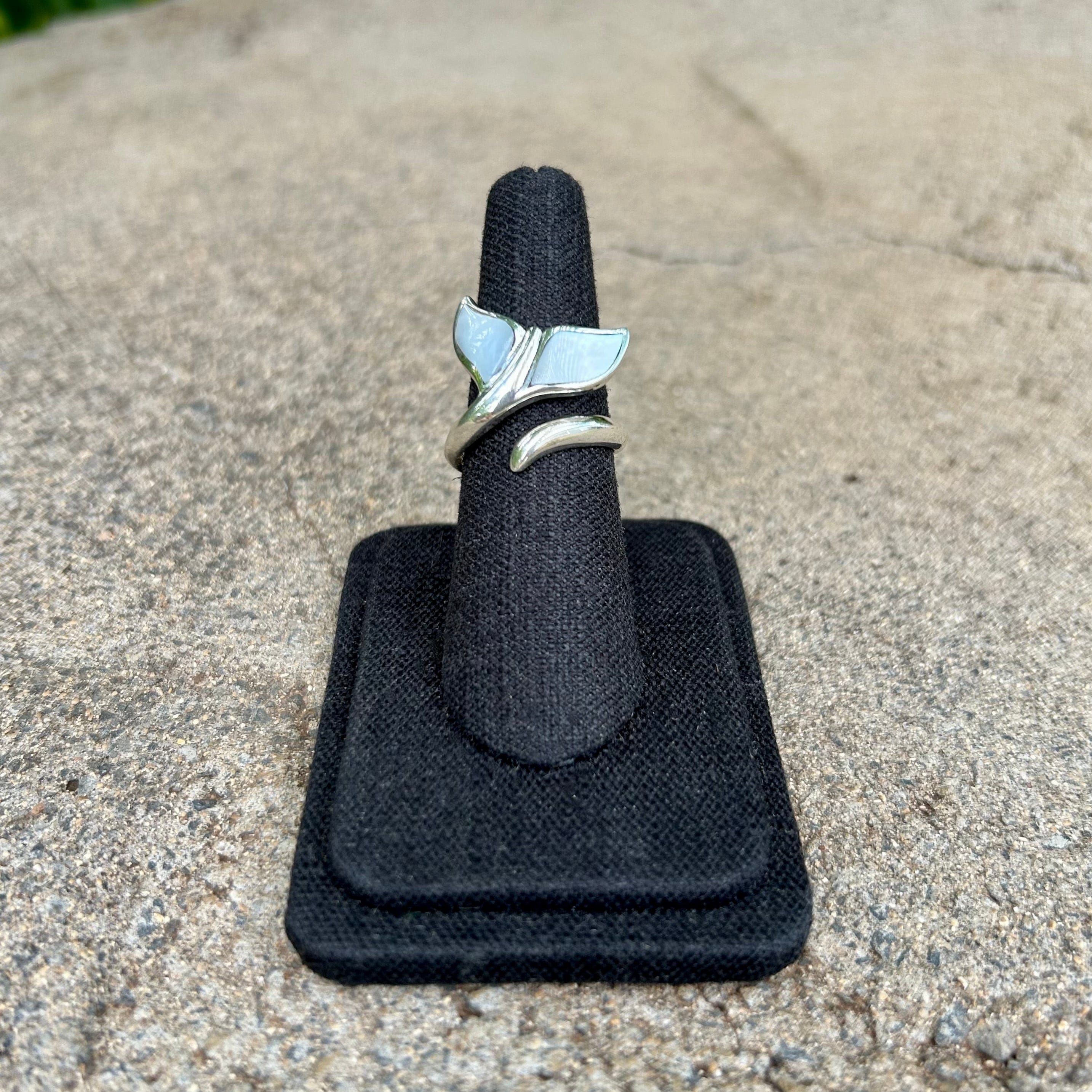 Whale Tail Swirl Adjustable Ring with Mother of Pearl Inlay