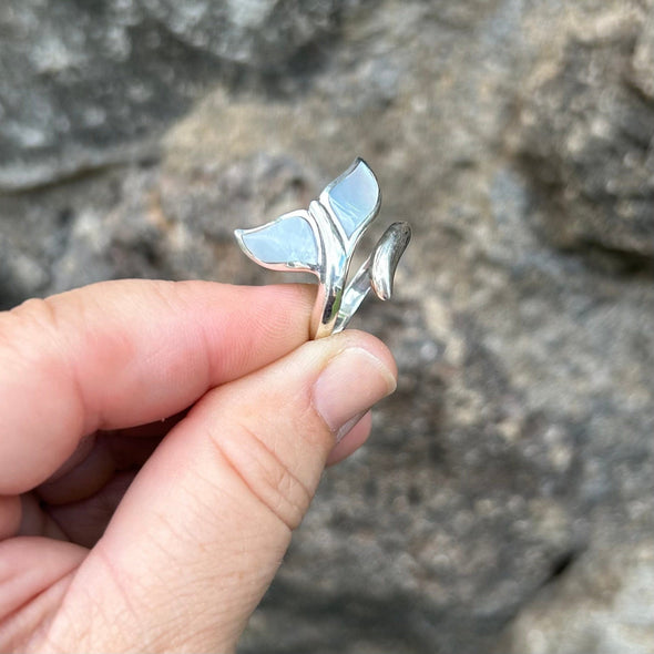 Whale Tail Swirl Adjustable Ring with Mother of Pearl Inlay
