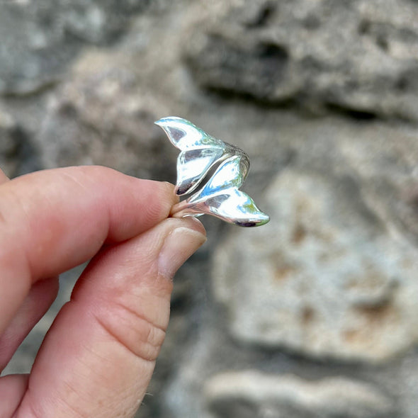 Double Whale Tail Adjustable Sterling Silver Ring
