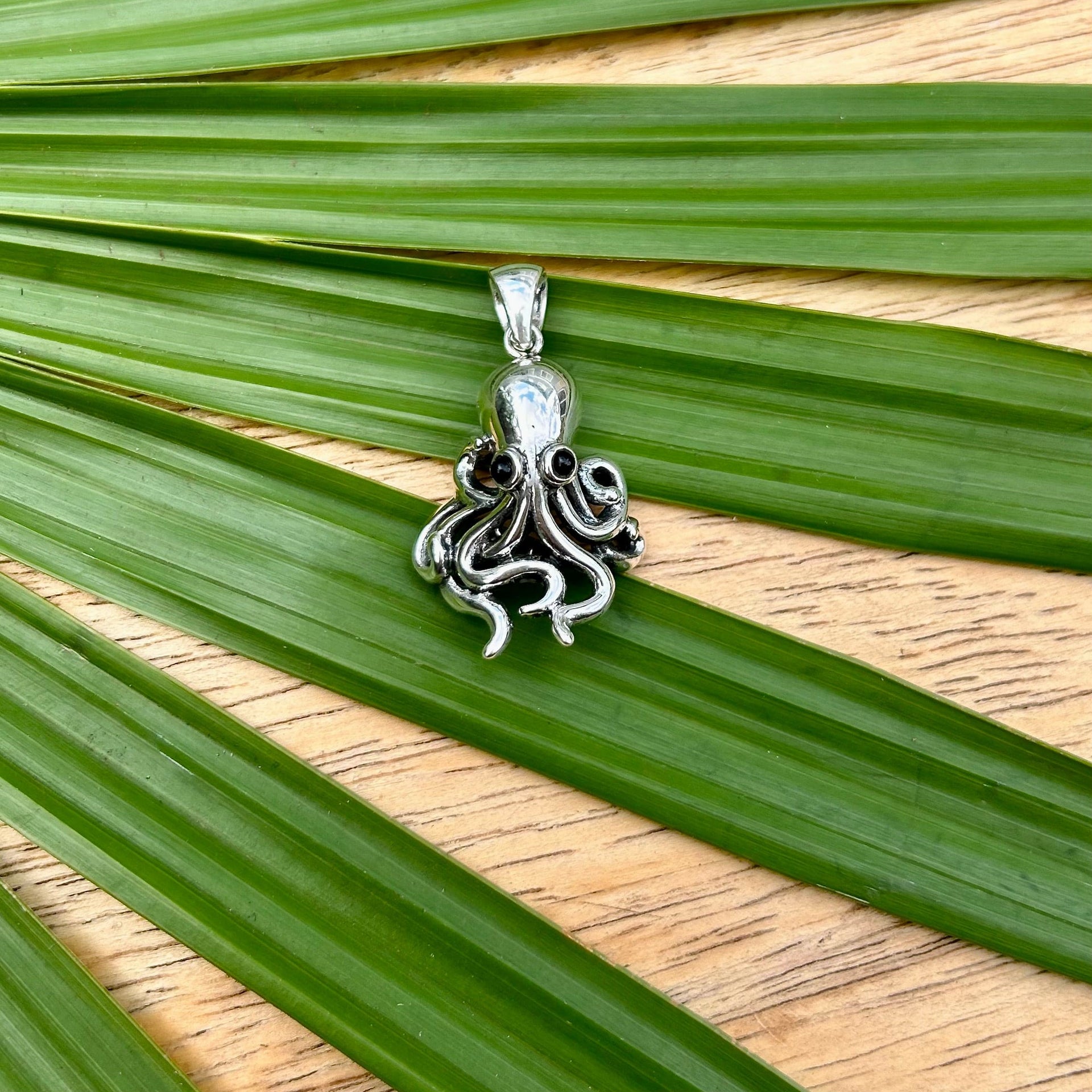 Sterling Silver Octopus Pendant with Onyx Eyes