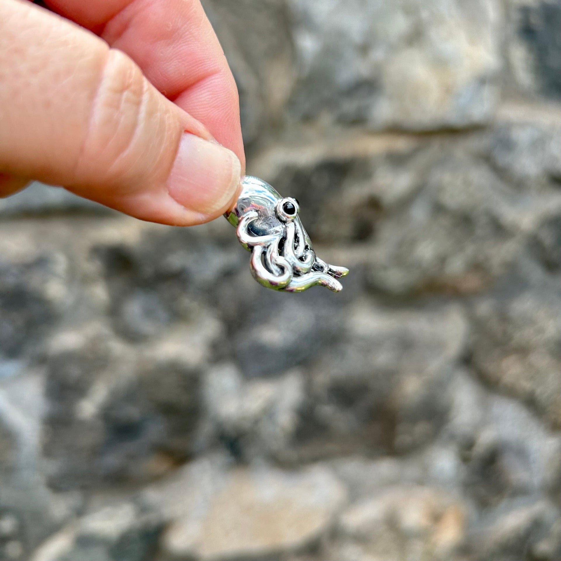 Sterling Silver Octopus Pendant with Black Onyx by Zak Hart