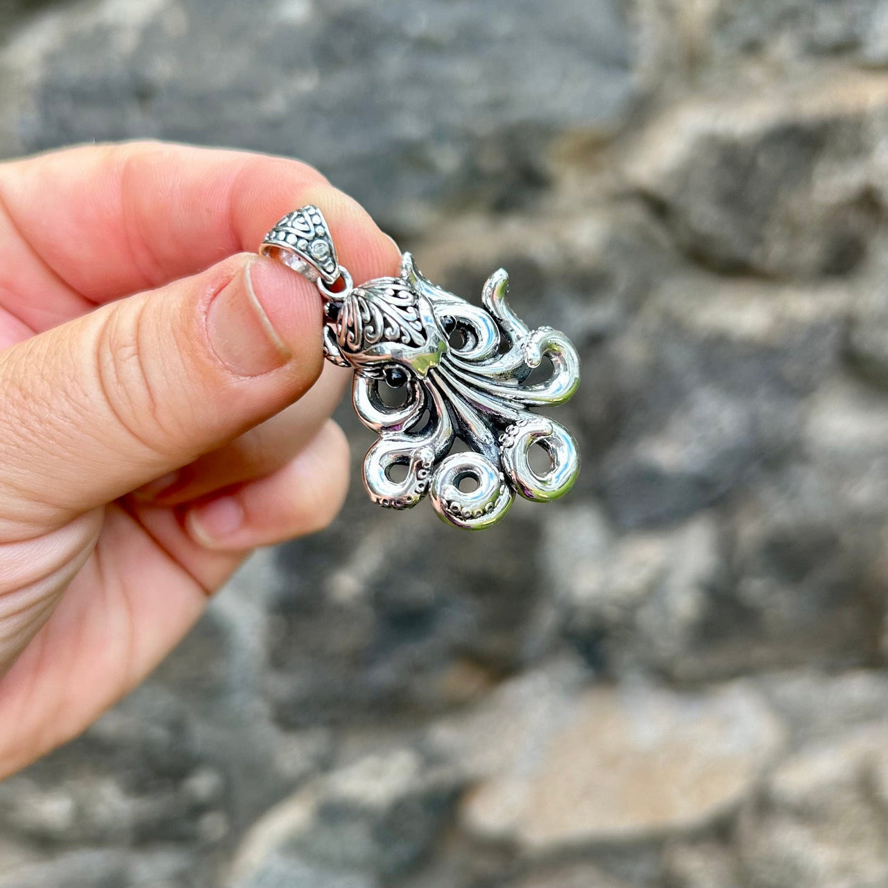 Sterling Silver Octopus Pendant with Filagree