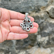 Sterling Silver Sterling Silver Octopus Pendant with Filagree and Black Onyx