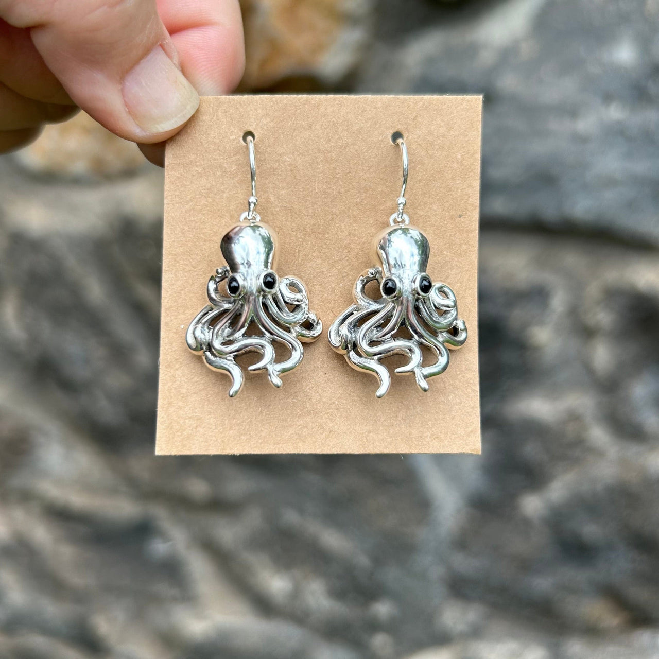 Octopus with Onyx Eyes Earrings