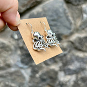 Silver Octopus Earrings with Black Onyx Eyes