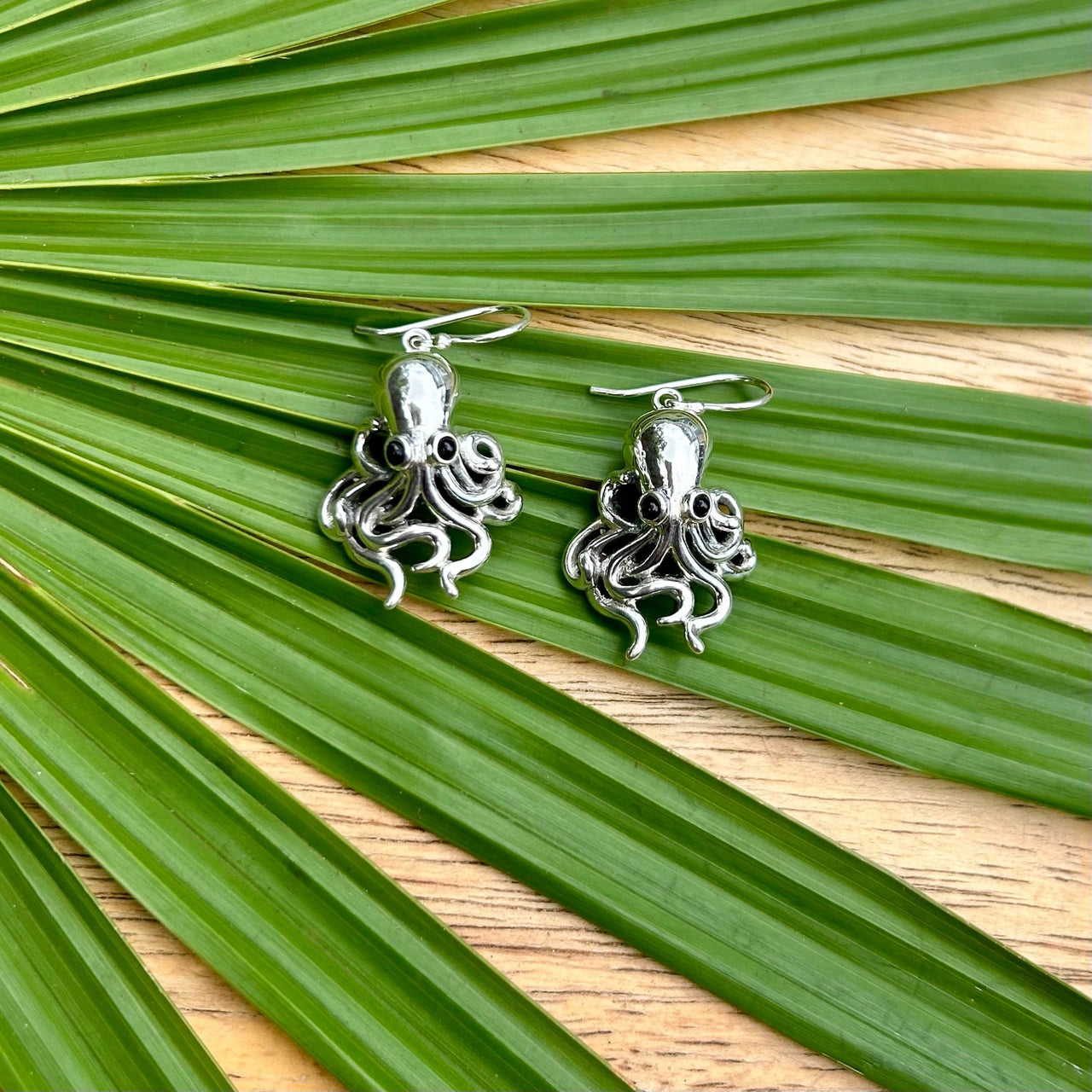 Sterling Silver Octopus Earrings with Black Onyx