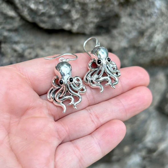 Octopus with Onyx Eyes Earrings