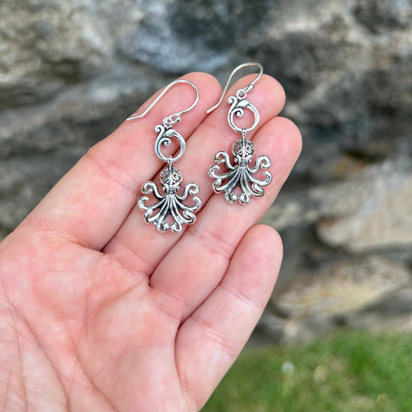 Filagree Octopus Dangle Earrings with Silver Detail