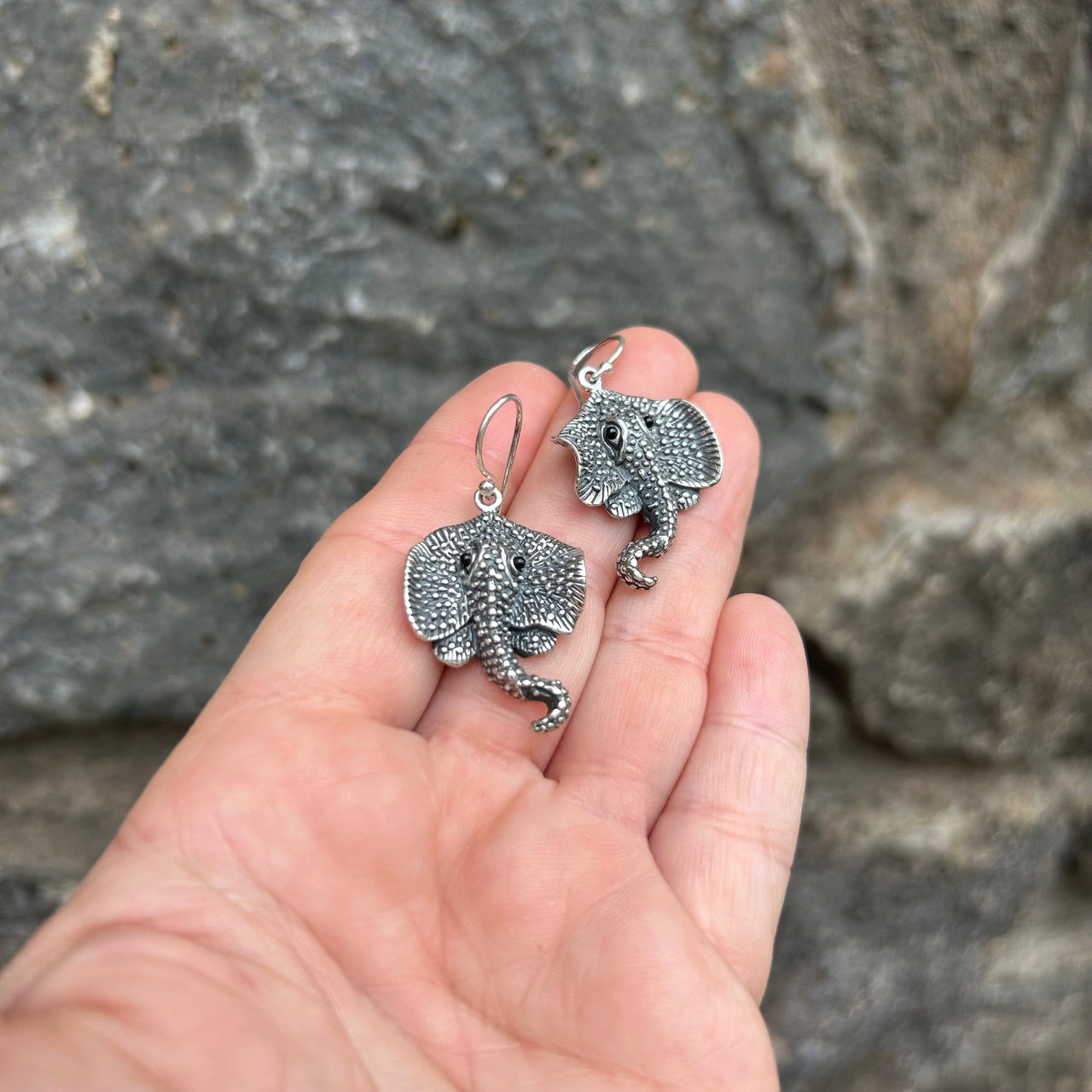 Sterling Silver Stingray Earrings with Onyx Eyes