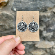 Hand crafted Octopus Medallion Earrings in Sterling Silver